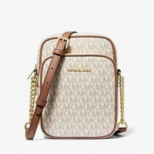 Michael Kors Women’s Flight Logo Jet Set Travel Crossbody Beige Bag